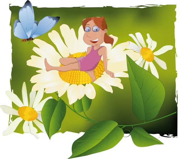 Το κορίτσι και λουλούδια — Διανυσματικό Αρχείο