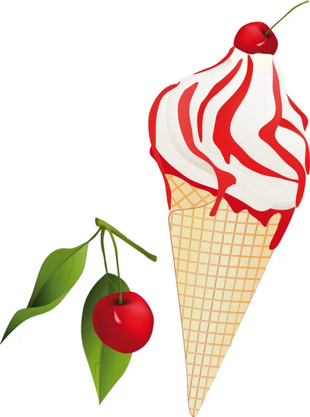 체리와 과일 아이스크림 — 스톡 벡터