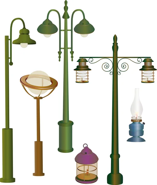 Collezione lanterne stradali — Vettoriale Stock
