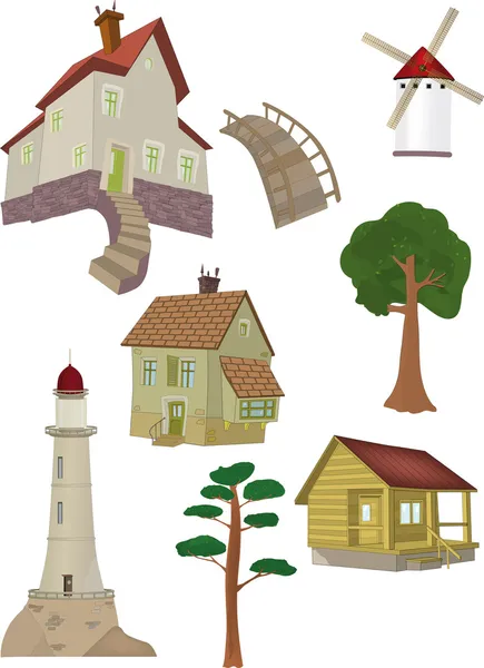 El conjunto completo de pequeñas casas — Archivo Imágenes Vectoriales