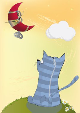 About a kitten and the moon clipart