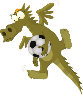 Dragon the goalkeeper and the football playe clipart