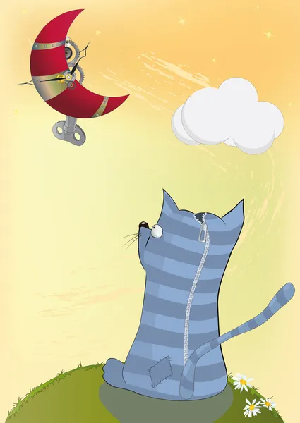 เกี่ยวกับลูกแมวและดวงจันทร์ — ภาพเวกเตอร์สต็อก