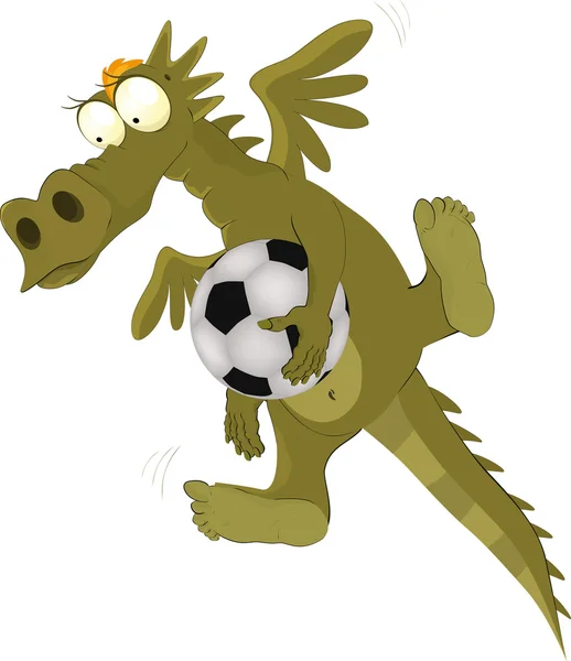 Dragon the goalkeeper and the football playe — Stock Vector