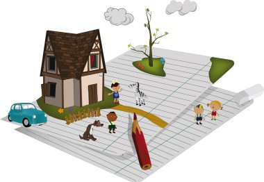 Small house and children's playground animal clipart