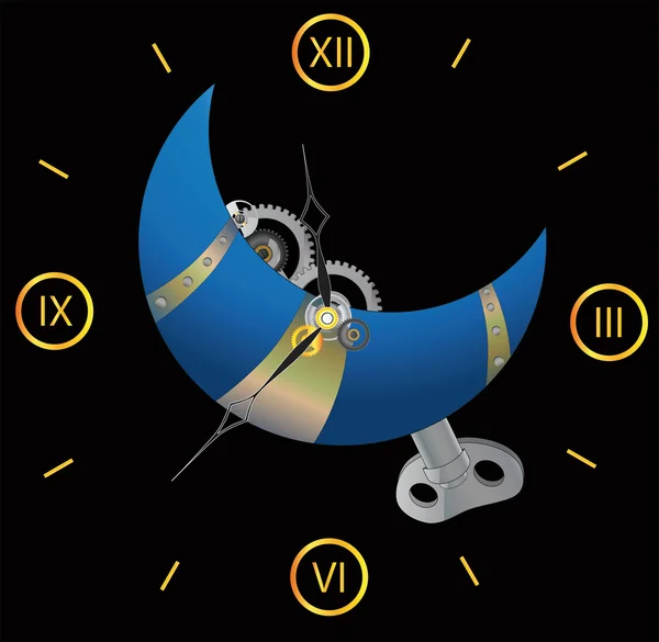 Луна ночь и часы — стоковый вектор