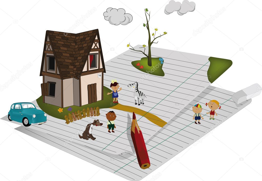 Small house and children's playground animal