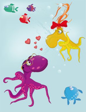 Fairy tale about love and octopuses clipart