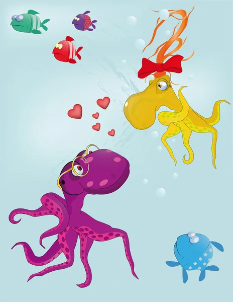 Fairy tale about love and octopuses — Stok Vektör