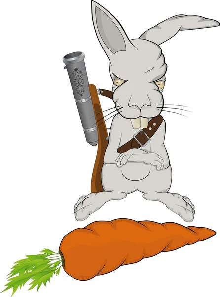 Le lapin malveillant protège une carotte — Image vectorielle