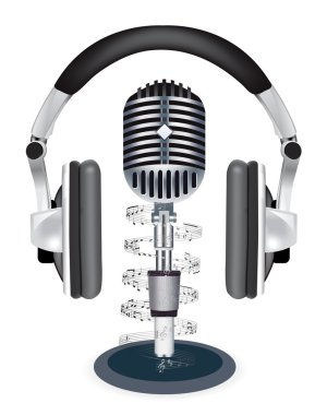 Vector headphones witn microphone clipart