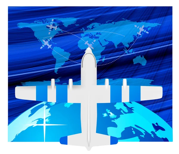 Cestování ilustrace letadlo na mapě — Stockový vektor