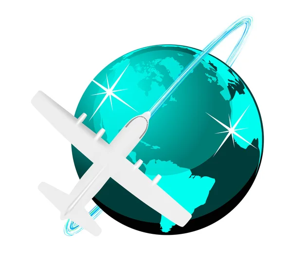 Ταξίδια αεροπλάνο απεικόνιση στο χάρτη — Διανυσματικό Αρχείο