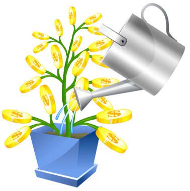 Money tree with watreing can clipart