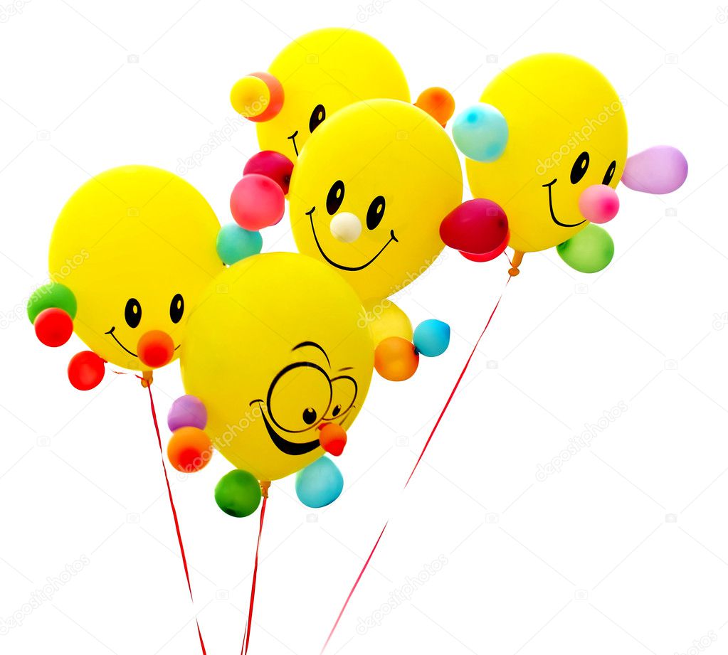 Smiling colorful balloon on white background