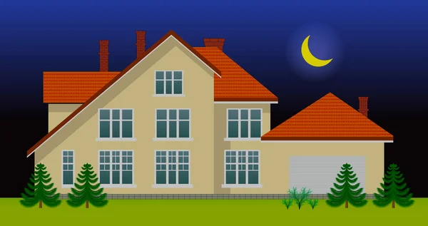 Nouvelle maison familiale dans la nuit — Image vectorielle