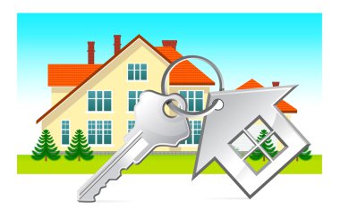 House and house keys on white background clipart