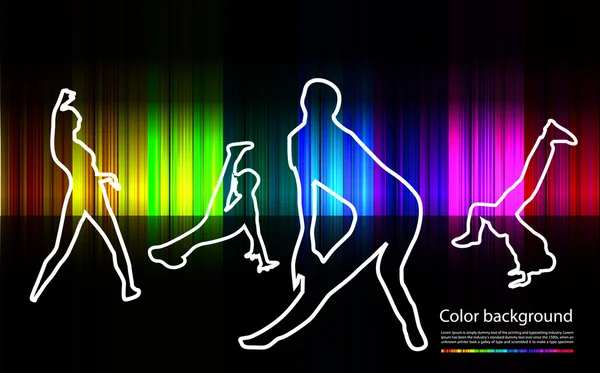 Silhouette of dancing girl and man on colorful back — Stock Vector