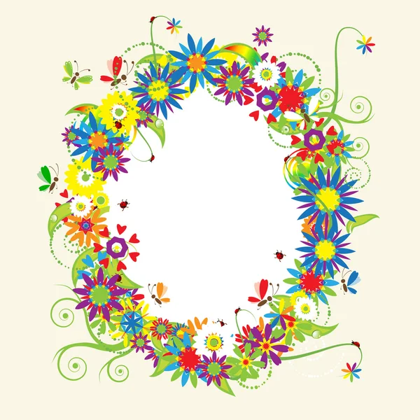 Marco floral, ilustración de verano — Vector de stock