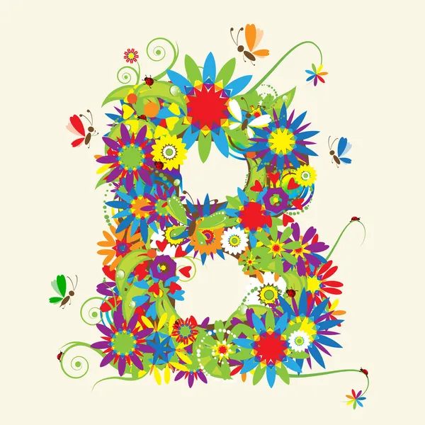 Mektup b, çiçek tasarım — Stok Vektör