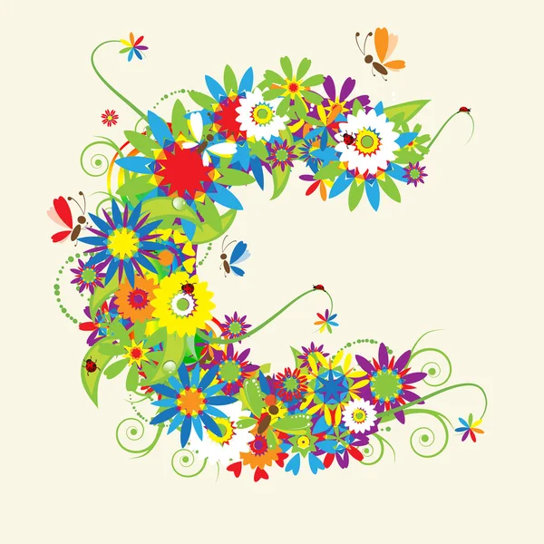 Lettre C, motif floral — Image vectorielle