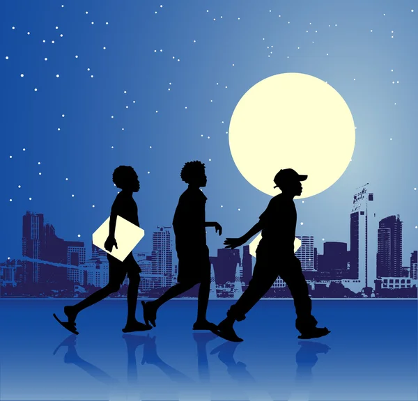 Adolescents urbains, scène de nuit — Image vectorielle