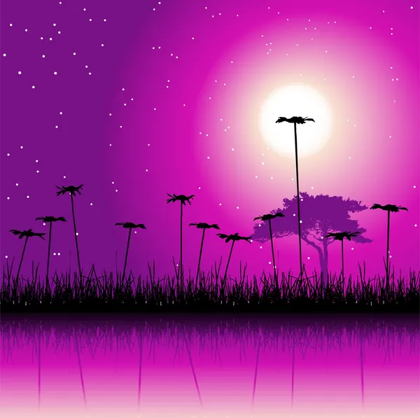 夜の野と花 — ストックベクタ