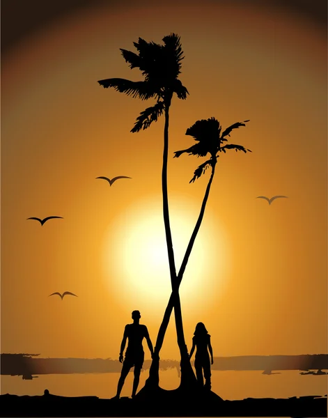 Coucher de soleil sur la plage — Image vectorielle