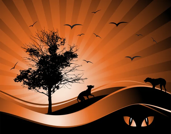 Old tree silhouette, season background — Stock Vector