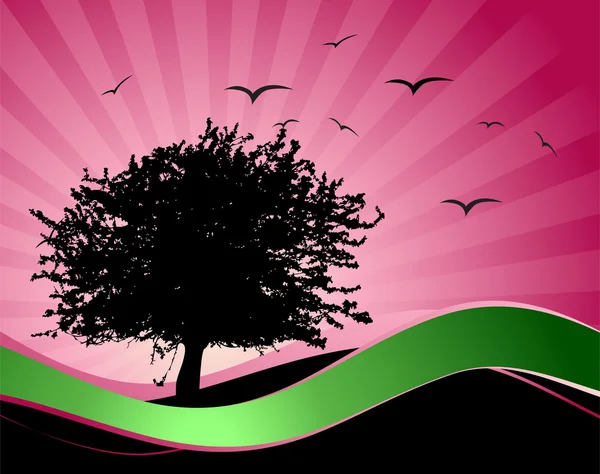 Vieil arbre silhouette, fond de saison — Image vectorielle