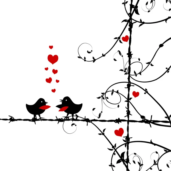 Love, birds kissing on branch — Stock Vector
