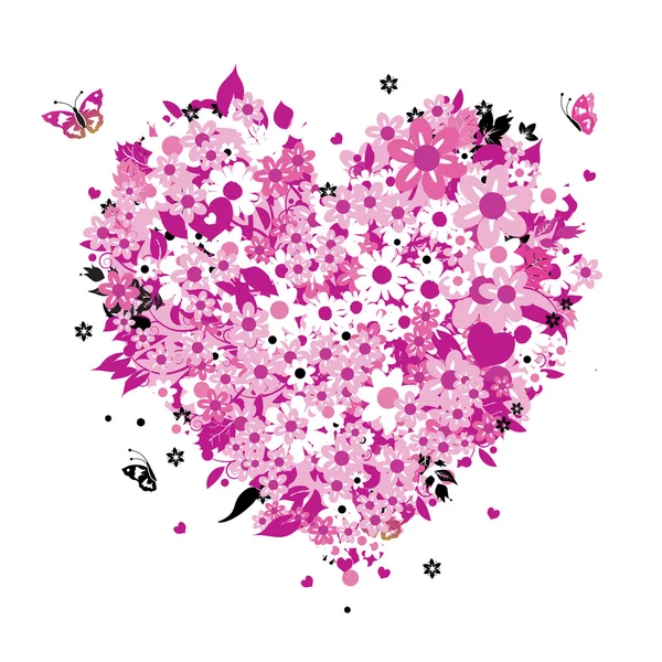 Floral heart shape for your design — Stock Vector