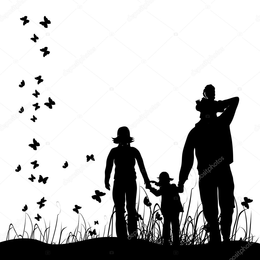 Happy family walks on nature — Stock Vector © Kudryashka #3099175