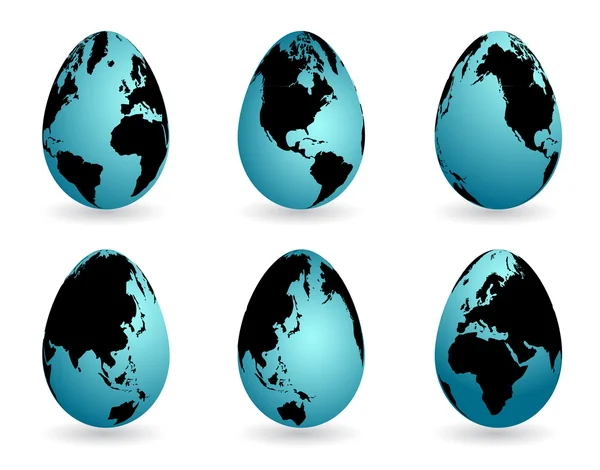 Colección de huevos de Pascua con mapa del mundo — Vector de stock