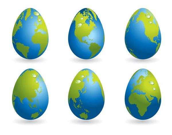 Colección de huevos de Pascua con mapa del mundo — Vector de stock