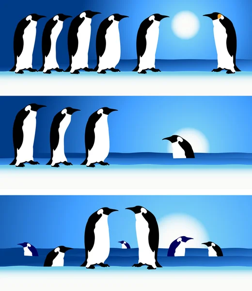 Pingwiny, zima w Arktyce — Wektor stockowy
