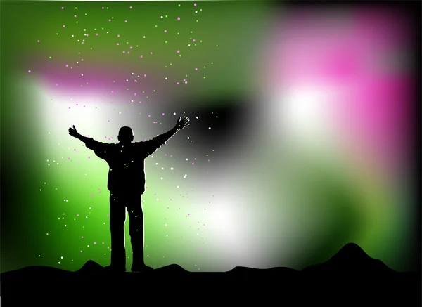Pluie étoilée, homme heureux — Image vectorielle