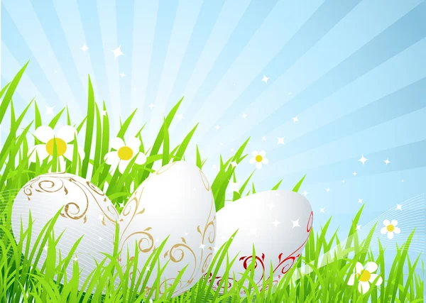 Stock vector Easter eggs on the spring meadow