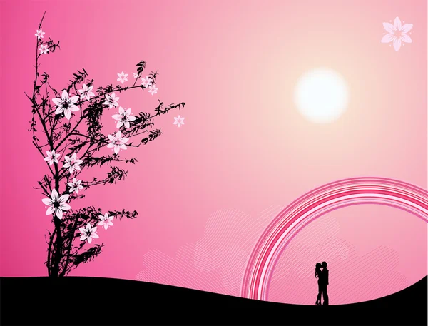 Roze zonsondergang, liefde — Stockvector