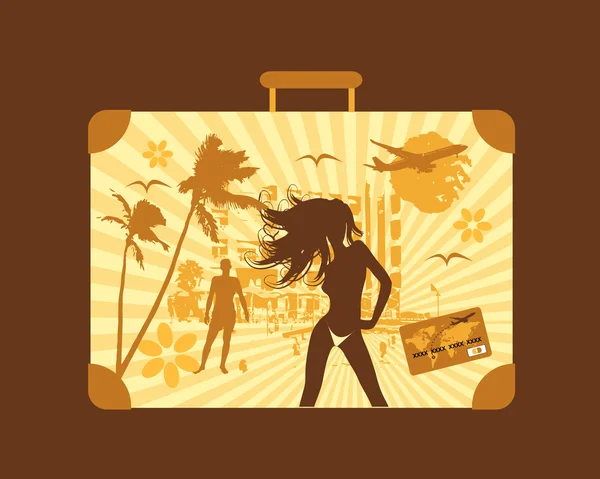 Summer travel, suitcase — Stock Vector