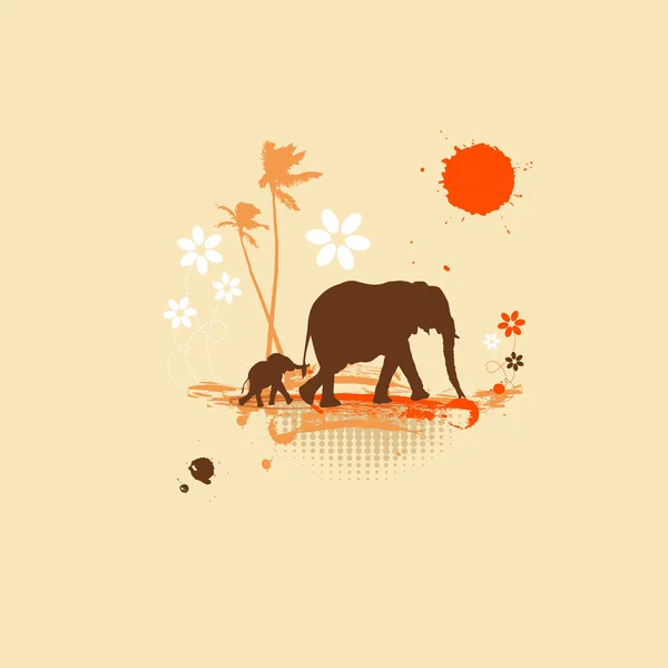 Family of elephants, summer — Stock Vector