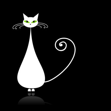 White cat with green eyes on black clipart