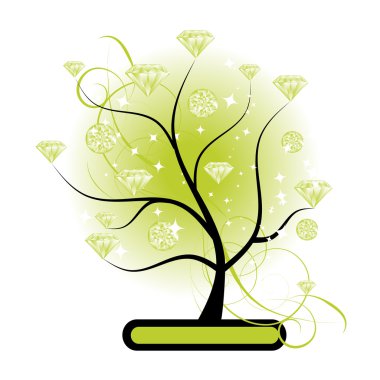 Art tree with diamonds green for your design clipart