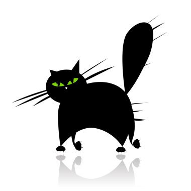 Big black cat silhouette with green eyes clipart