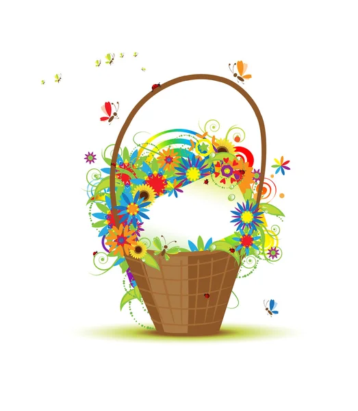 Basket with flowers for your design — Stock Vector