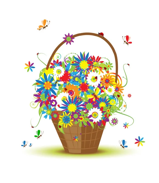Košík s květinami pro váš design — Stockový vektor