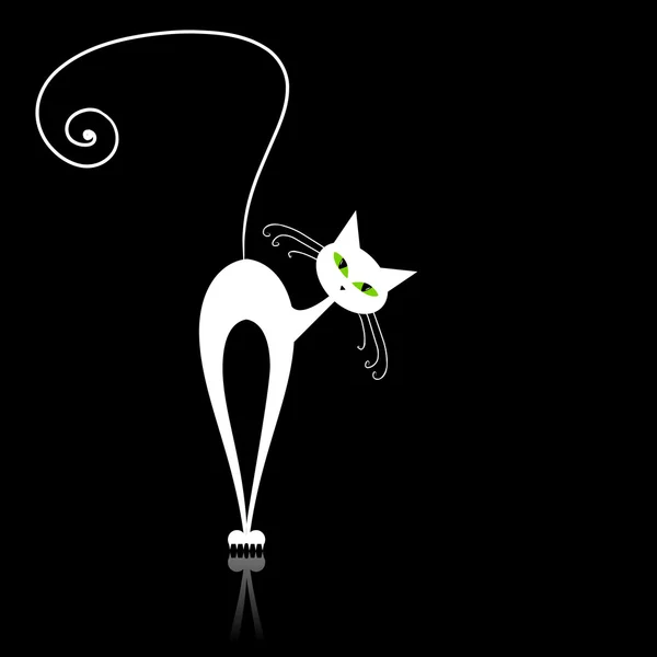 Chat blanc aux yeux verts sur noir — Image vectorielle