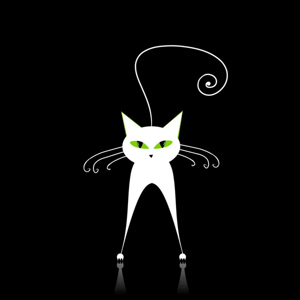 White cat with green eyes on black — Stock Vector