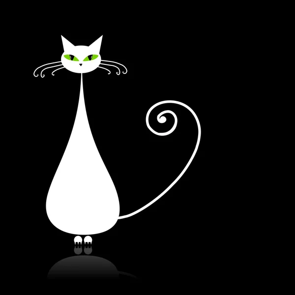 Gato blanco con ojos verdes sobre negro — Archivo Imágenes Vectoriales
