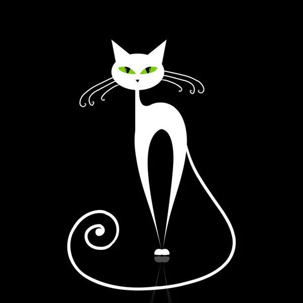 Gato blanco con ojos verdes sobre negro — Vector de stock